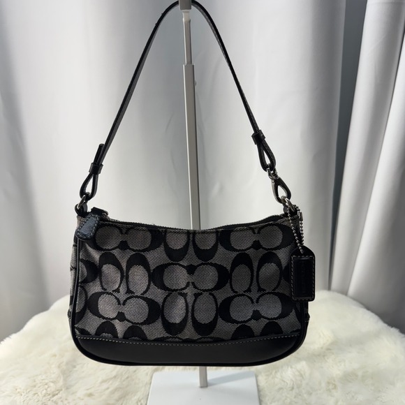 Coach 6094 Signature Demi Mini Pouch Handbag Y2K Vintage Black Gray Shoulder Bag - Picture 1 of 14